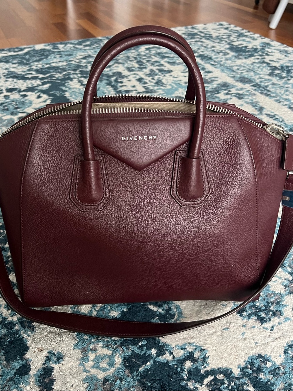 Givenchy Burgundy Antigona Medium Top Handle Leather Satchel